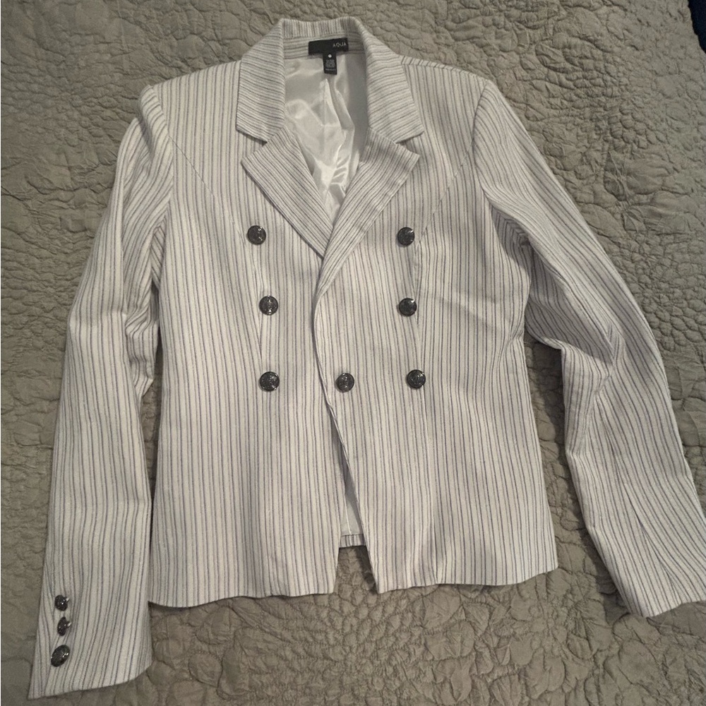 Aqua Black and White Striped Blazer